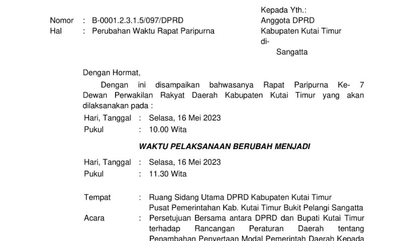 Rapat Paripurna DPRD Kutim Bersama BPR Diundur