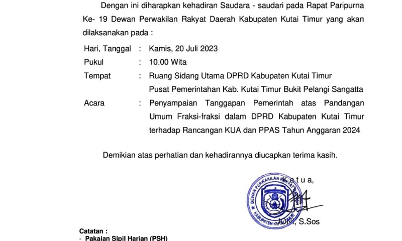 Besok, DPRD Kutim akan Gelar Rapat Paripurna ke-19