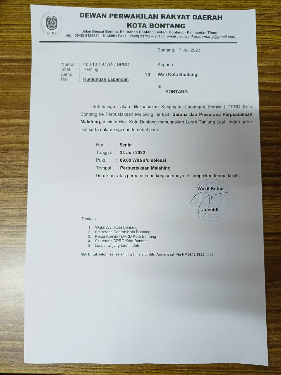 Komisi I DPRD Bontang Akan Kunjungan lapangan ke Perpustakaan Malahing